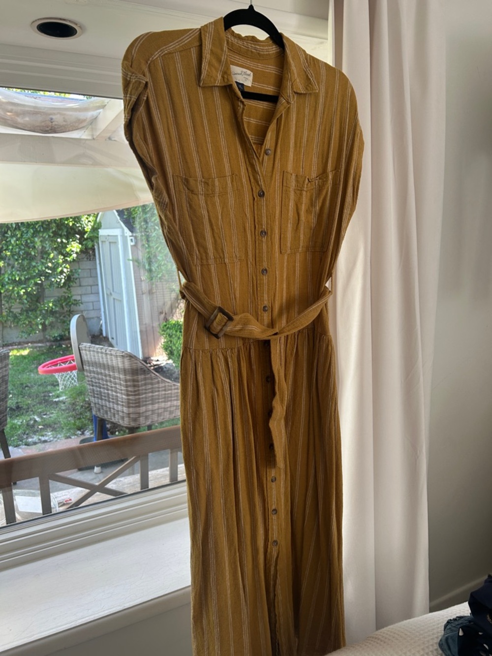 Universal Thread Mustard Striped Button-Front Maxi Dress